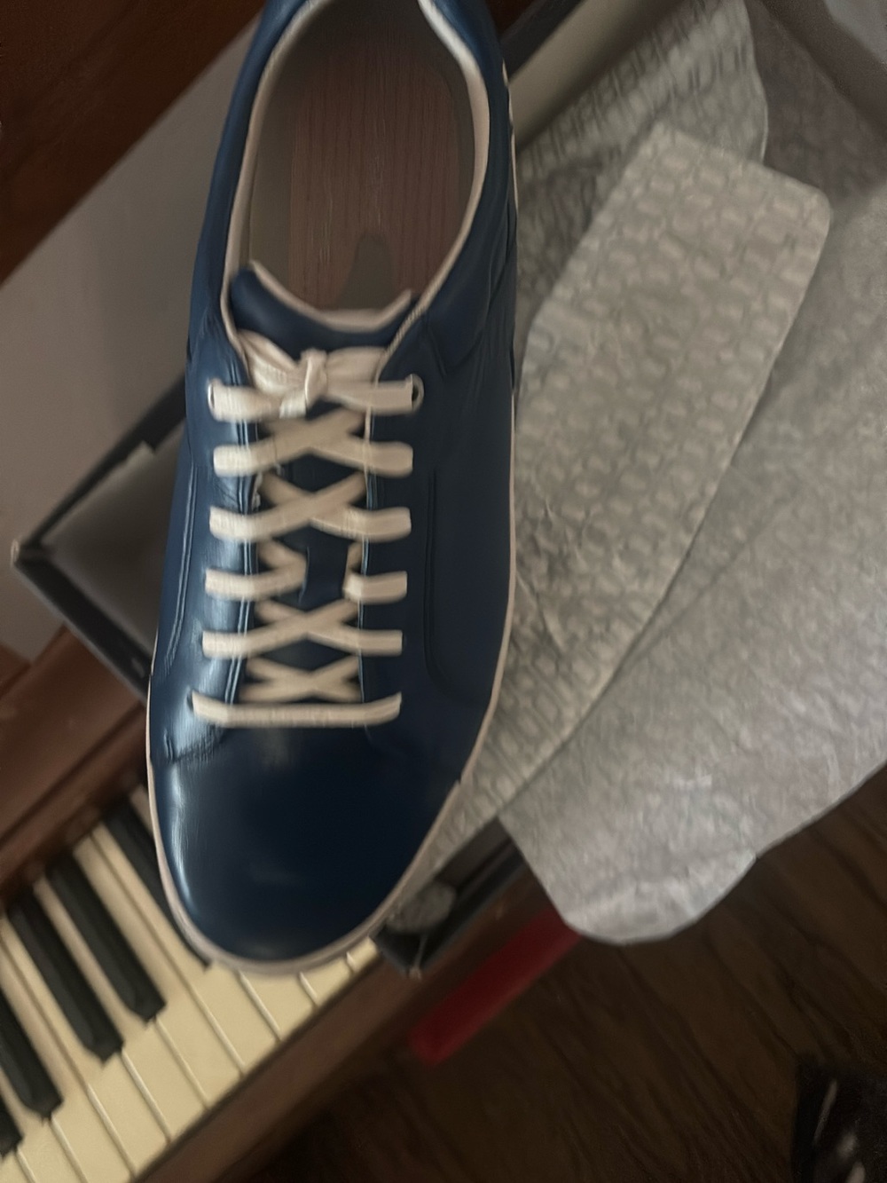 Rockport Men's Navy Leather Sneaker with Cream Laces